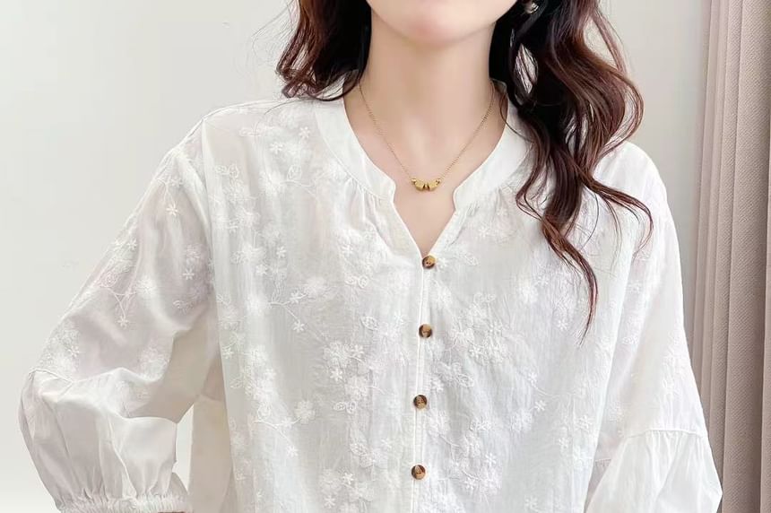 Three-Quarter Sleeve Lace Blouse