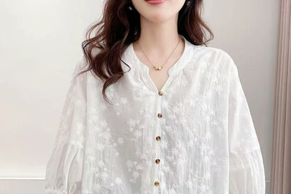 Three-Quarter Sleeve Lace Blouse