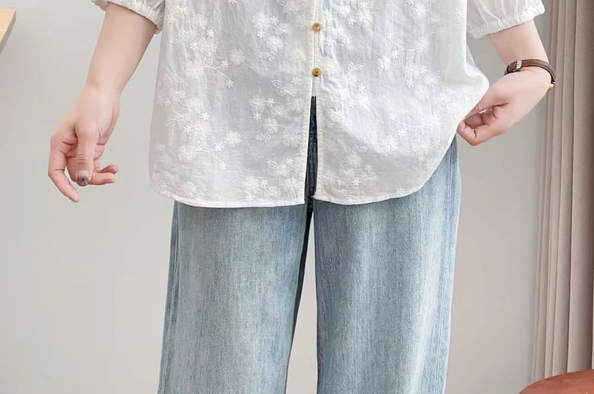 Three-Quarter Sleeve Lace Blouse