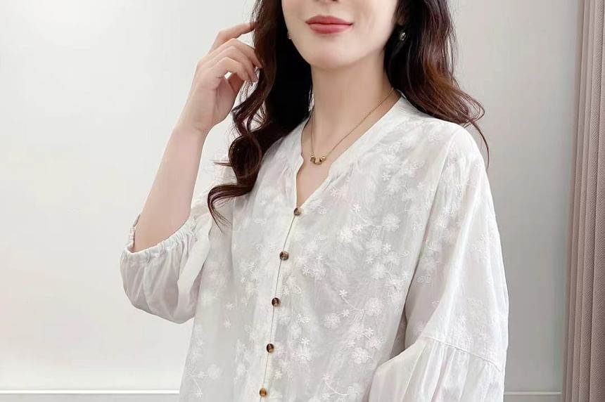 Three-Quarter Sleeve Lace Blouse