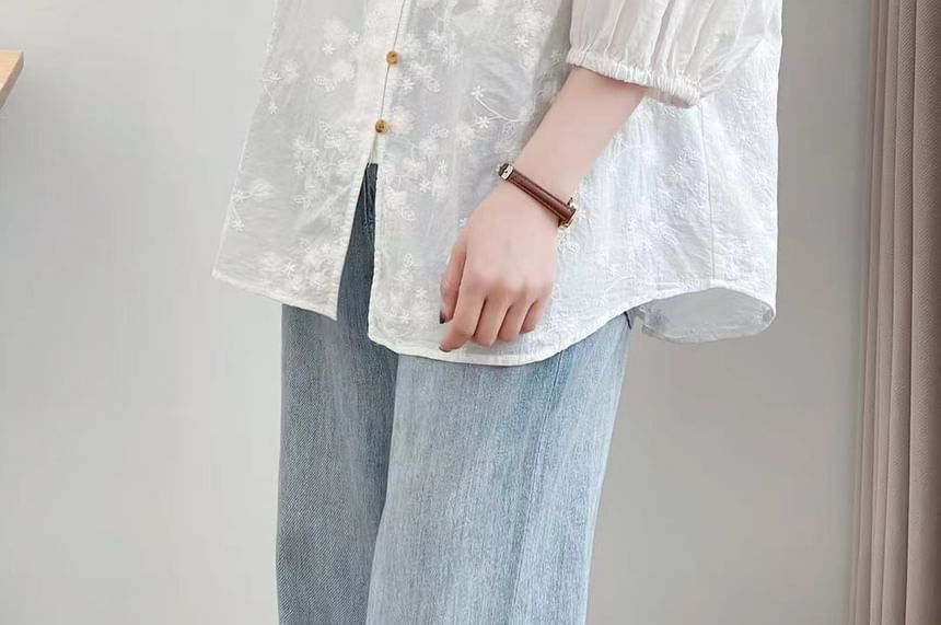 Three-Quarter Sleeve Lace Blouse