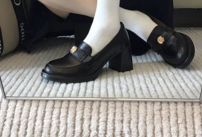 Faux Leather Chunky Heel Loafers
