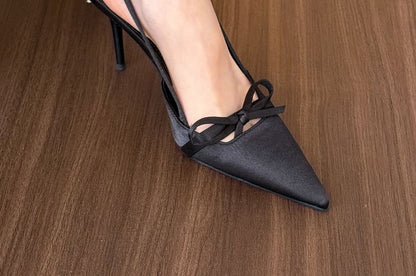 Pointed Toe Bow Stiletto Heel Slingback Mules
