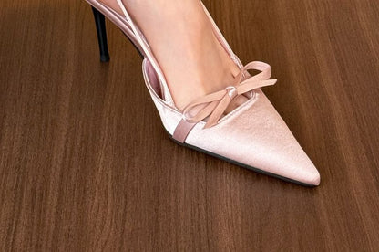 Pointed Toe Bow Stiletto Heel Slingback Mules