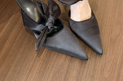 Pointed Toe Plain Bow Stiletto Heel Mules