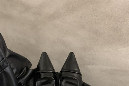 Pointed Toe Buckled Chunky Heel Mules