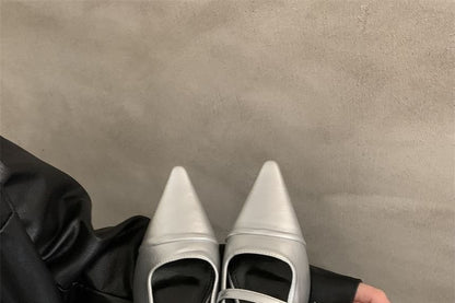 Pointed Toe Buckled Chunky Heel Mules