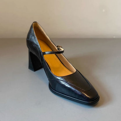 Faux Leather Chunky Heel Mary Jane Shoes