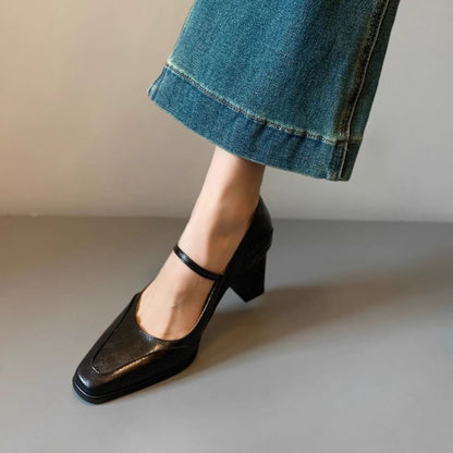 Faux Leather Chunky Heel Mary Jane Shoes