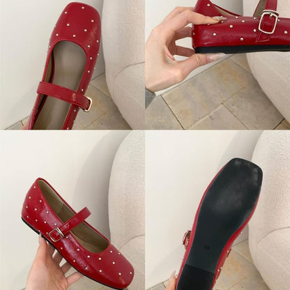 Square Toe Studded Hidden Wedge Mary Jane Shoes