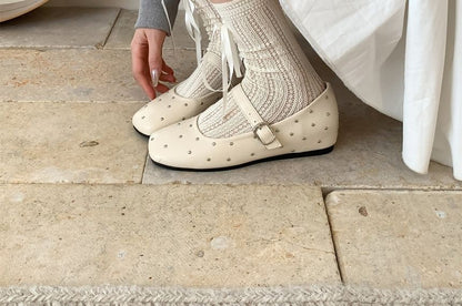 Square Toe Studded Hidden Wedge Mary Jane Shoes