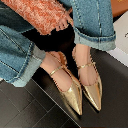 Toe Mules Low Heel Pointed Slingback