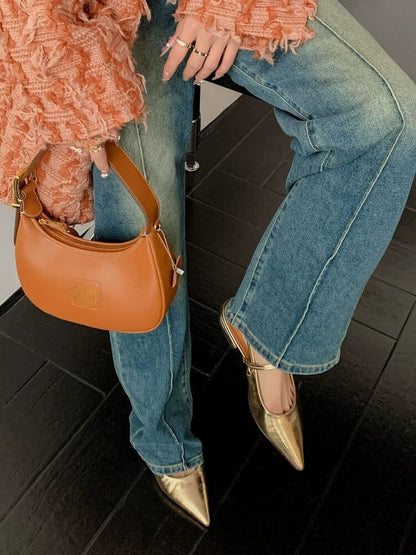 Toe Mules Low Heel Pointed Slingback