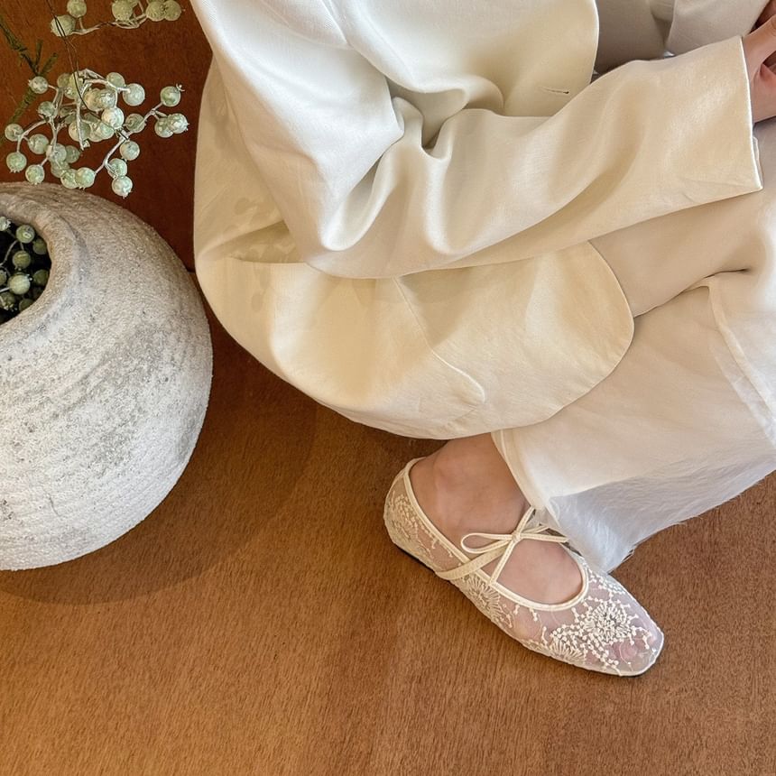 Floral Flat Mesh Mary Jane Shoes