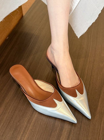 Mules Kitten Tone Two Pointed Heel Toe