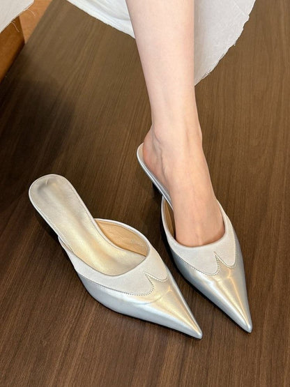 Mules Kitten Tone Two Pointed Heel Toe