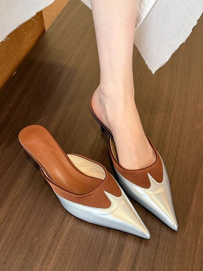 Mules Kitten Tone Two Pointed Heel Toe