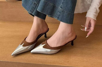 Mules Kitten Tone Two Pointed Heel Toe