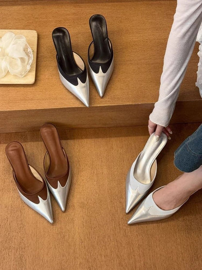 Mules Kitten Tone Two Pointed Heel Toe