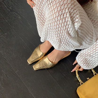 Toe Mules Square Faux Kitten Heel Leather