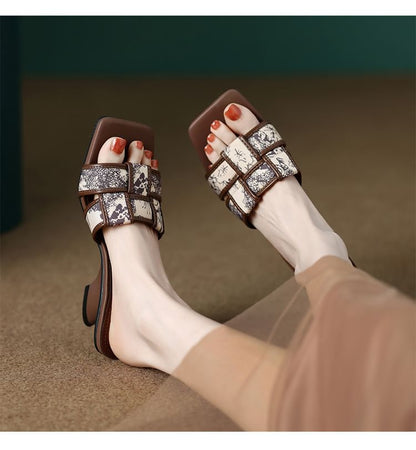 Slide Woven Wedge Heel Sandals Print
