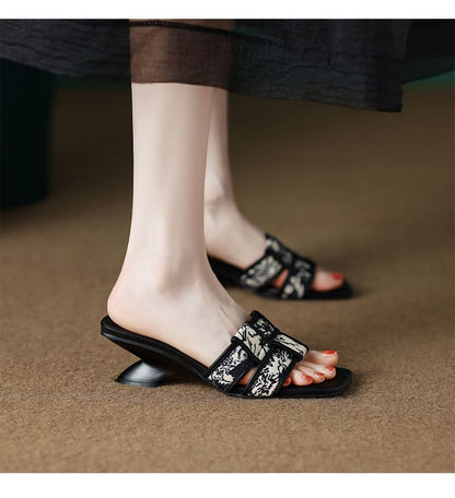 Slide Woven Wedge Heel Sandals Print