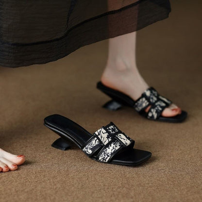 Slide Woven Wedge Heel Sandals Print