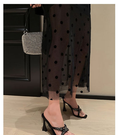 Criss Cross Rhinestone High Heel Slide Sandals