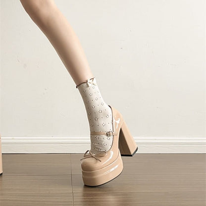 Bow Platform Chunky Heel Mary Jane Shoes