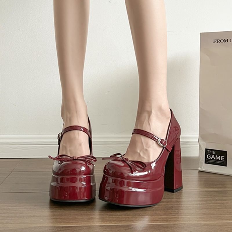 Bow Platform Chunky Heel Mary Jane Shoes