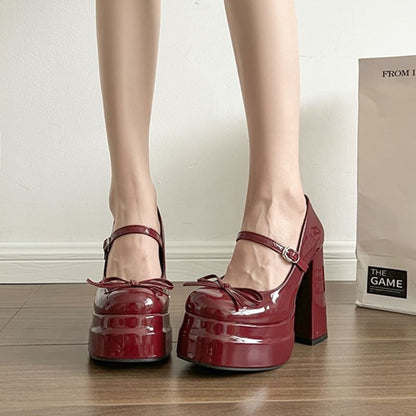 Bow Platform Chunky Heel Mary Jane Shoes