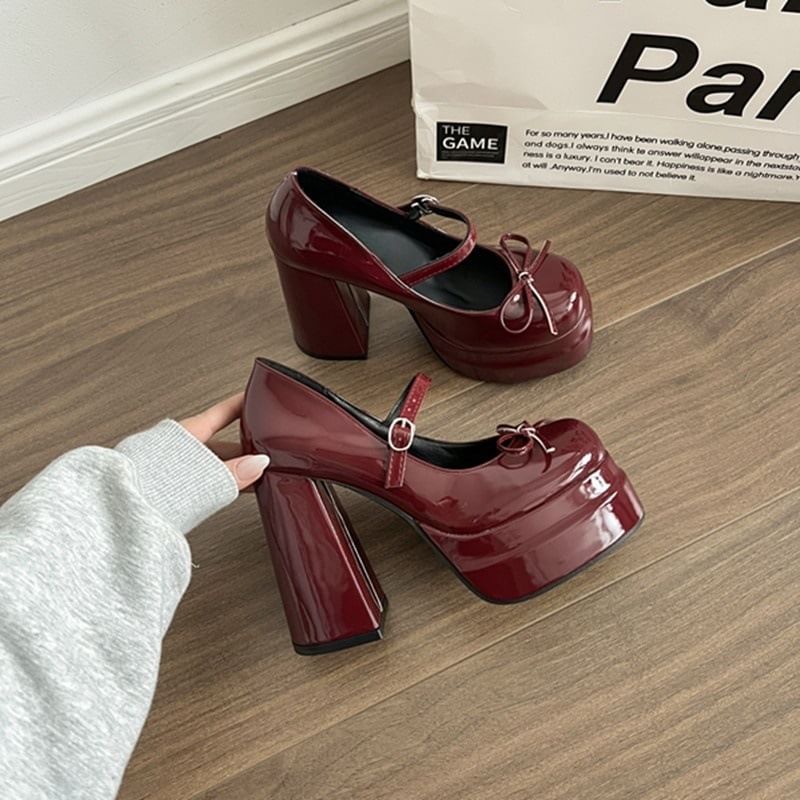 Bow Platform Chunky Heel Mary Jane Shoes