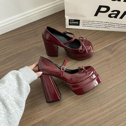 Bow Platform Chunky Heel Mary Jane Shoes