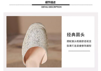 Platform Heel Strap Ankle D'Orsay Pumps Glitter Chunky