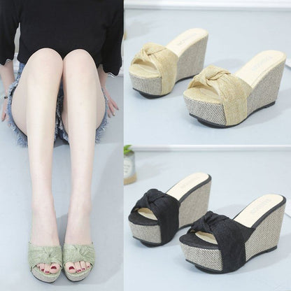 Knot Platform Wedge Heel Slide Sandals