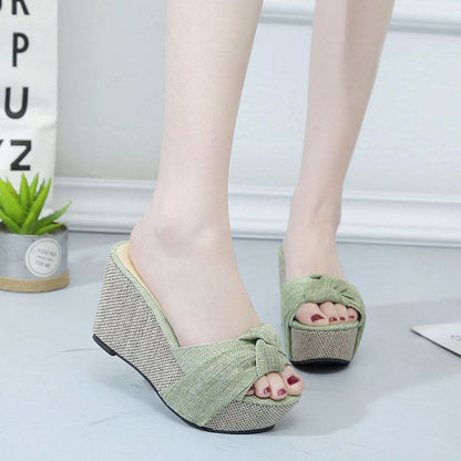 Knot Platform Wedge Heel Slide Sandals