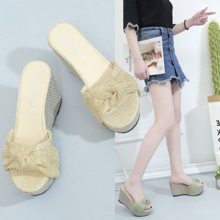 Knot Platform Wedge Heel Slide Sandals