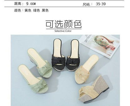 Knot Platform Wedge Heel Slide Sandals