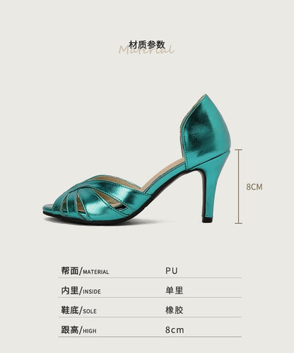 Stiletto Peep Toe Metallic Faux Leather D'Orsay Sandals