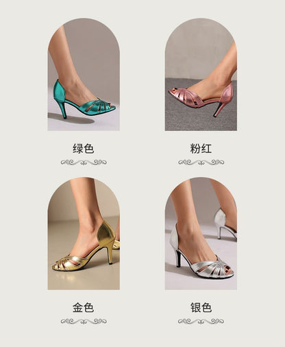 Stiletto Peep Toe Metallic Faux Leather D'Orsay Sandals