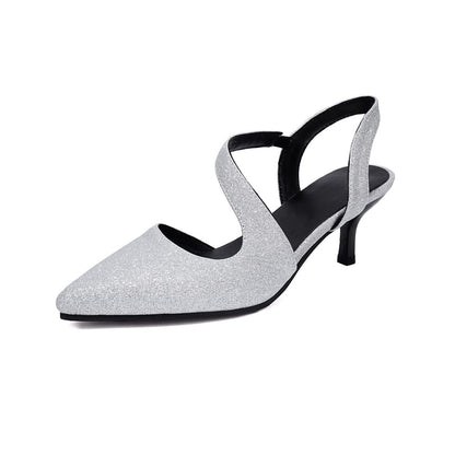 Kitten Heel Pointed Toe Glitter Slingback Sandals
