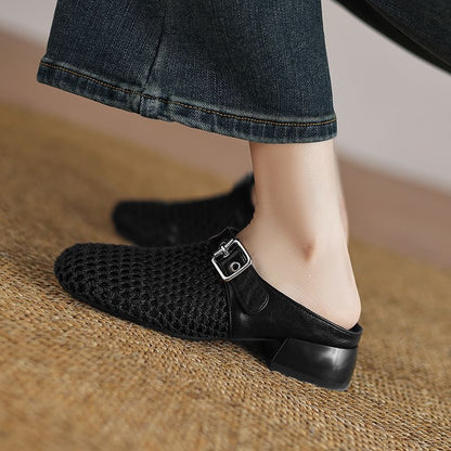 Low Heel Plain Buckled Mesh Mules