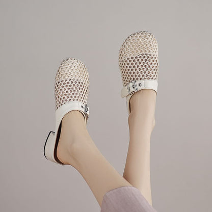 Low Heel Plain Buckled Mesh Mules