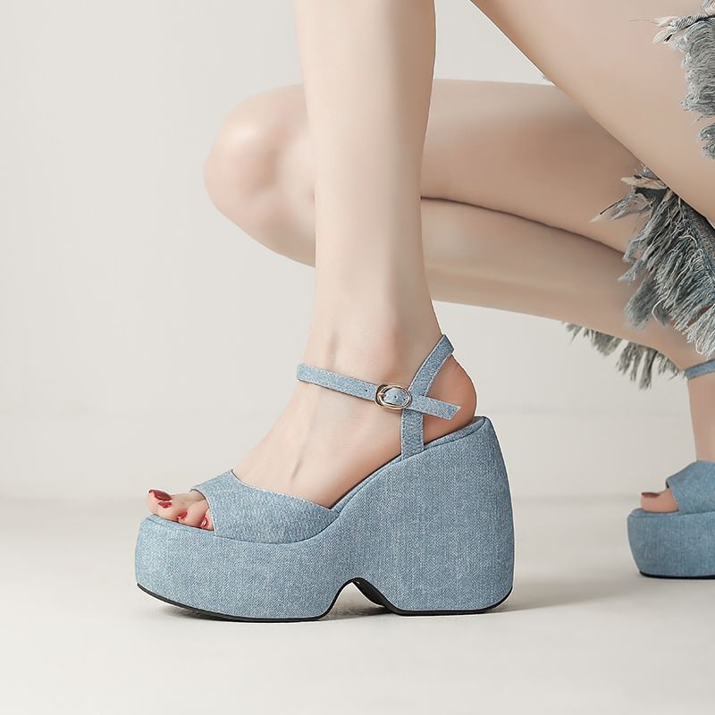 Platform Wedge Denim Sandals