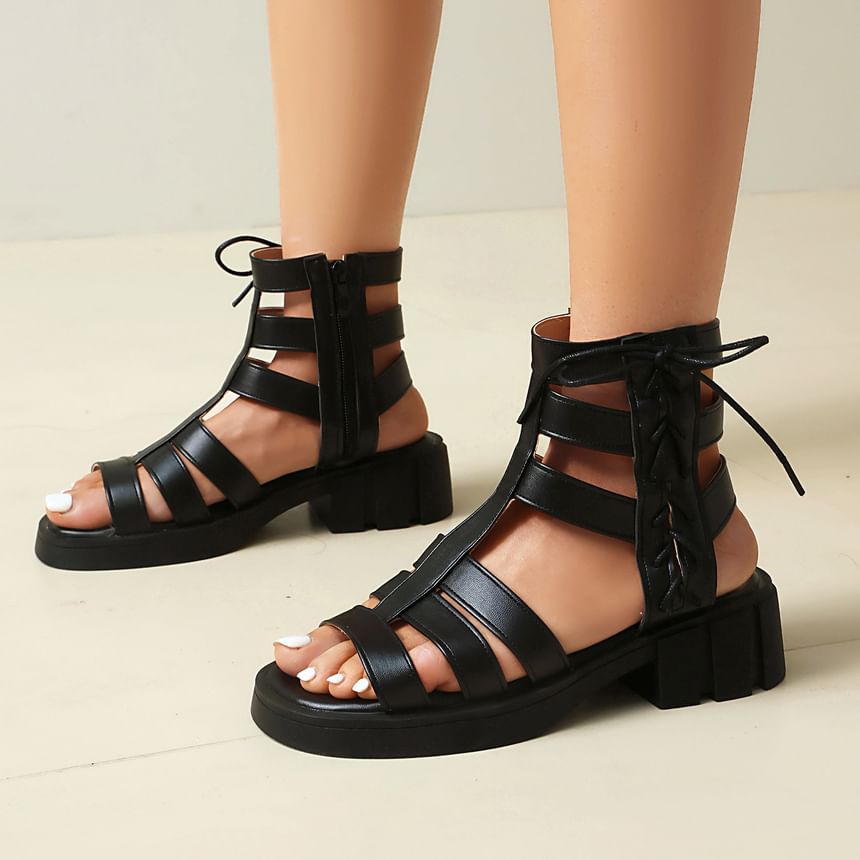 Platform Plain Faux Leather Gladiator Sandals