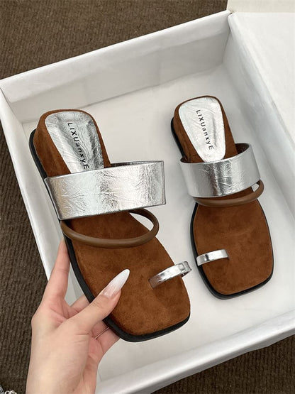 Wedge Heel Toe Loop Slide Sandals