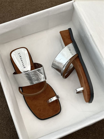 Wedge Heel Toe Loop Slide Sandals