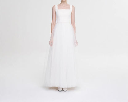 Wide Strap A-Line Mesh Wedding Gown