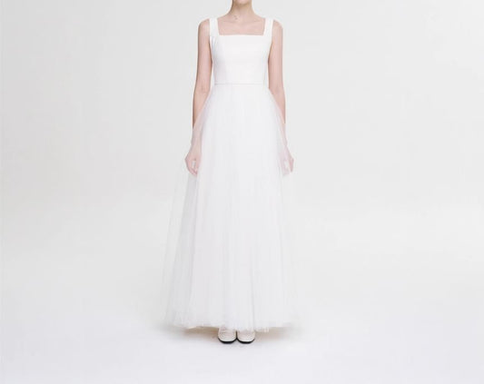 Wide Strap A-Line Mesh Wedding Gown
