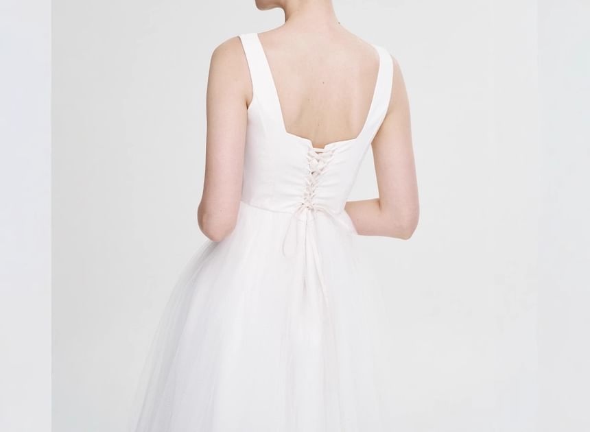 Strap Gown Wide Wedding Mesh A-Line